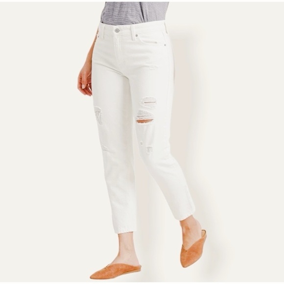 Lucky Brand Denim - Lucky Brand Women White Stretch Distressed Slim Leg Jeans Denim Pants